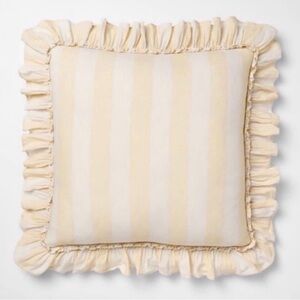 Square Pillow Big Stripe with Ruffle Pale Yellow and Cream